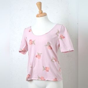 RW&CO | Pastel pink flower wide neck cross back women's short sleeve shirt
